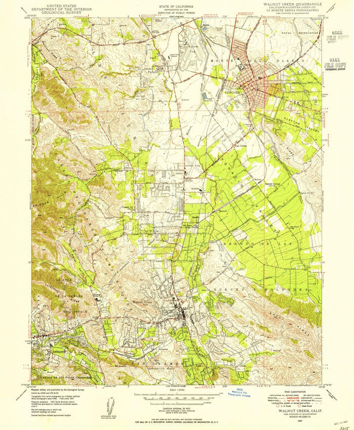 Old Map of Walnut Creek, California by USGS, 1947 – Lafayette, Concord & Mt. Diablo