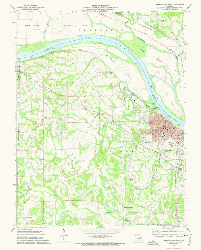 Old Map of Washington, Missouri by USGS, 1973 – Missouri River & Charrette Creek
