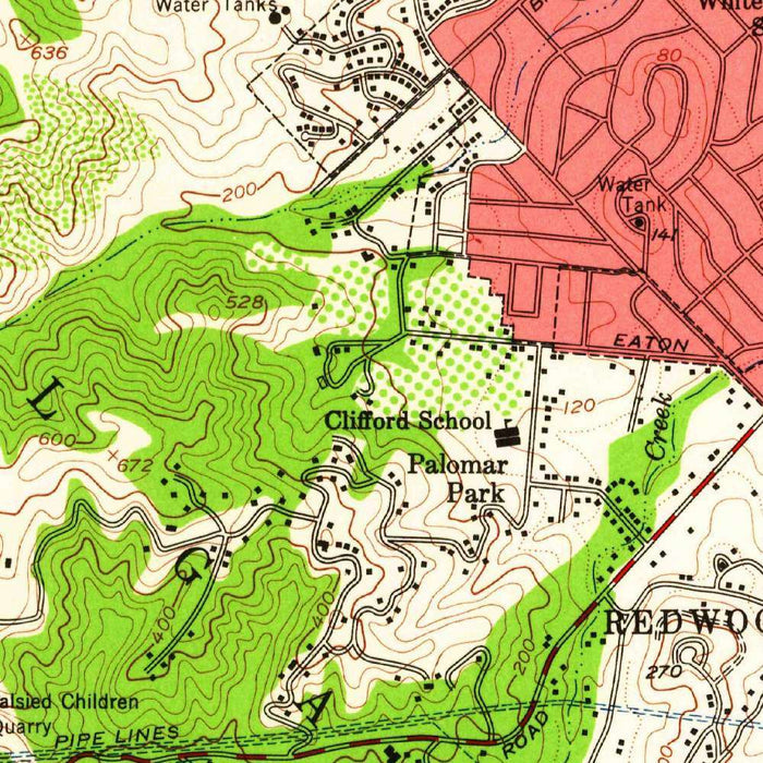 Old Map of Woodside, California by USGS, 1953 – Stanford University, Portola Valley & San Francisco Bay