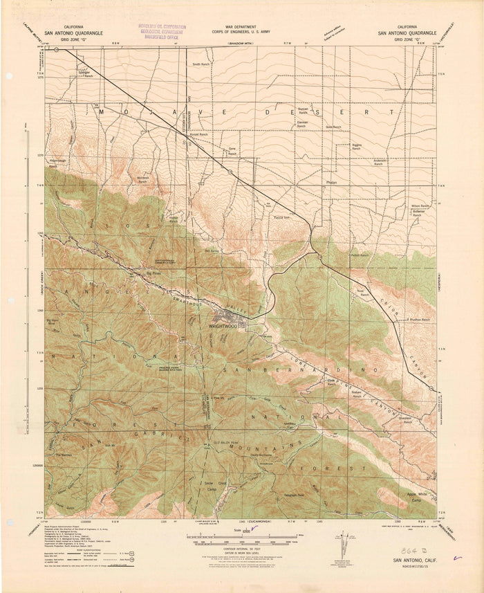 Old Map of Wrightwood, California by USGS, 1942 – San Gabriel Mountains, Cajon Pass & Mount Baldy