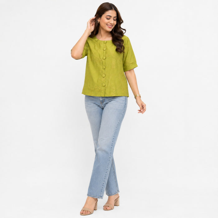 Olive Green Embroidered Front-Button Top product image from ANS Billion