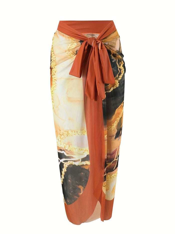 One Piece Bathing Suit for Women with Beach Cover up Wrap Skirt Swimsuit Sarong Retro Floral Print Bikini Set