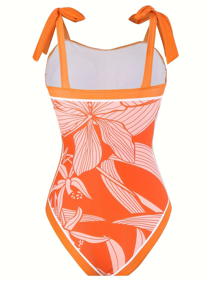 One Piece Swimsuit with Cover Up Sarong Wrap Floral Bathing Suits 1 Piece Swim Suit with Beach Cover Up Set