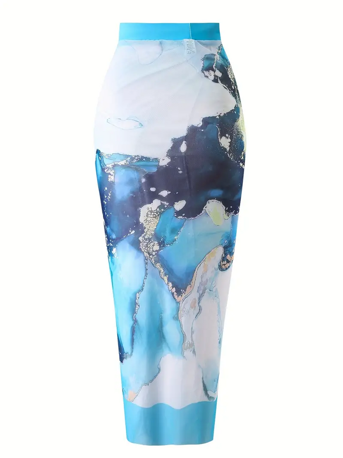 One Piece Swimsuit with Cover up Wrap Skirt Sarong Floral Print Plunge V Neck Bathing Suit for Women