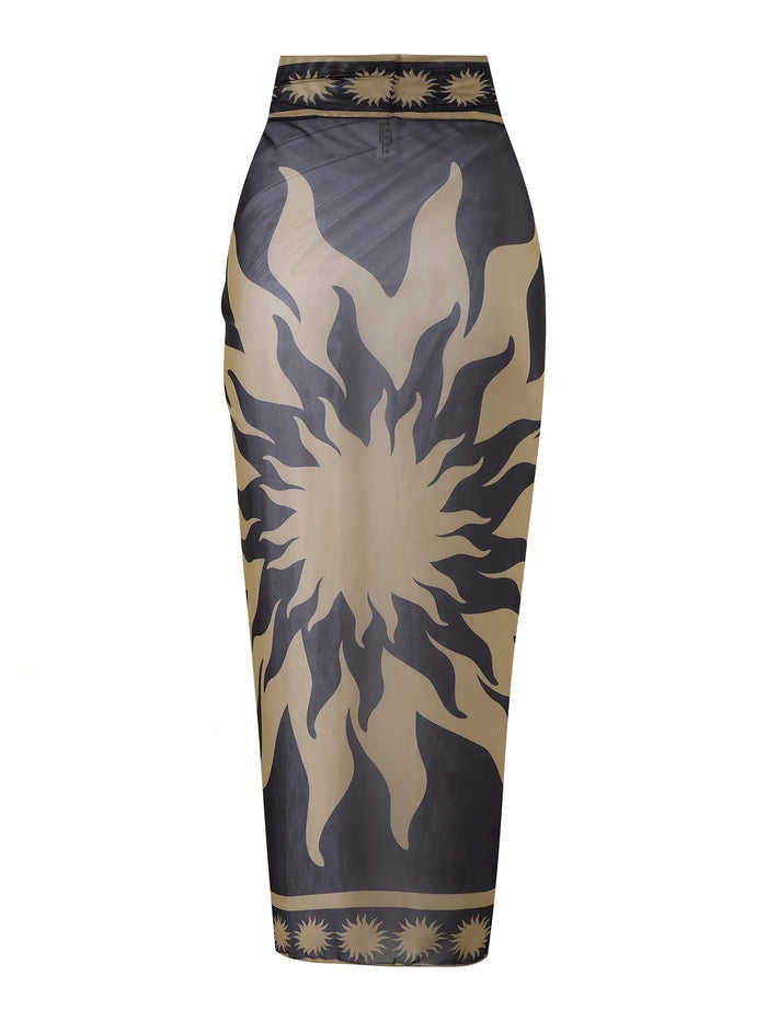 One Piece Swimsuit with Cover up Wrap Skirt Sarong Floral Print Plunge V Neck Bathing Suit for Women