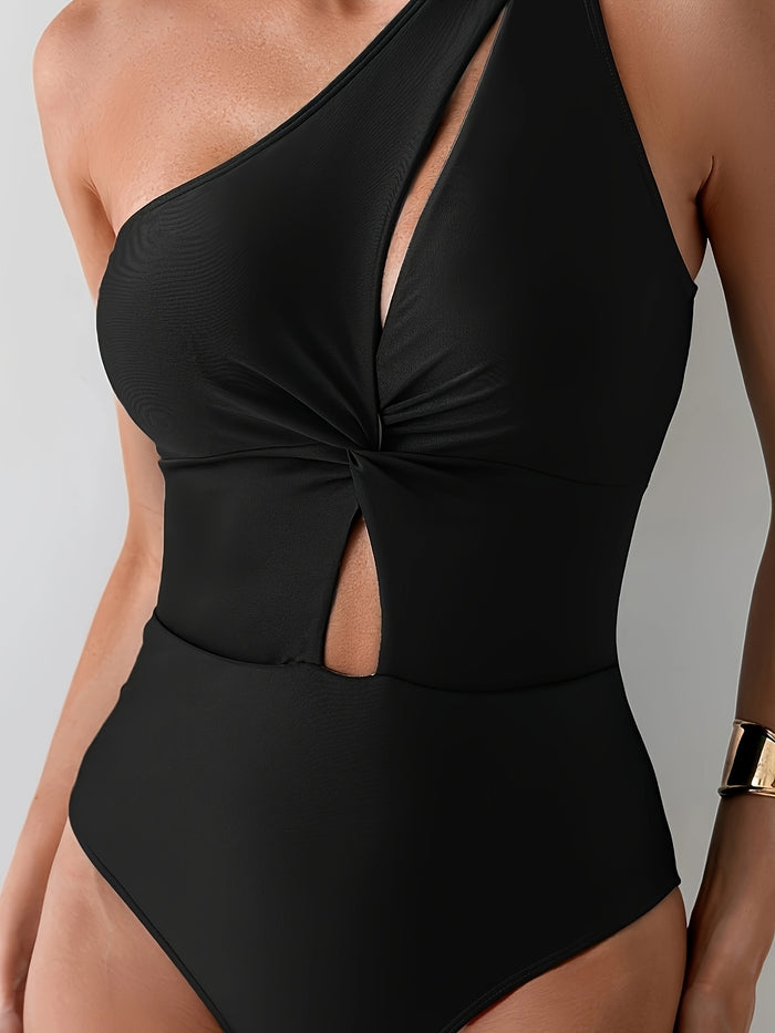One Shoulder One Piece Swimsuit for Women Tummy Control Bathing Suits Modest Full Coverage Keyhole Swimwear