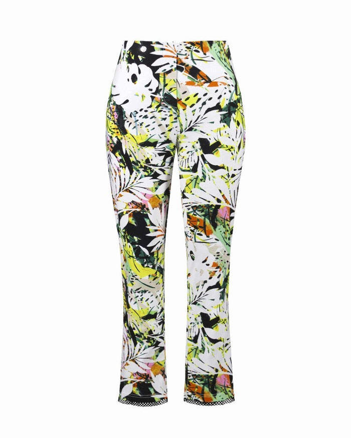 Pantalon Millennium à enfiler à imprimé tropical avec détail en résille - Joseph Ribkoff