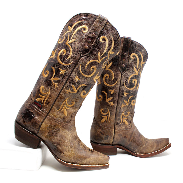 "Paulina" Artillero Cowgirl Boot - Crater Brown