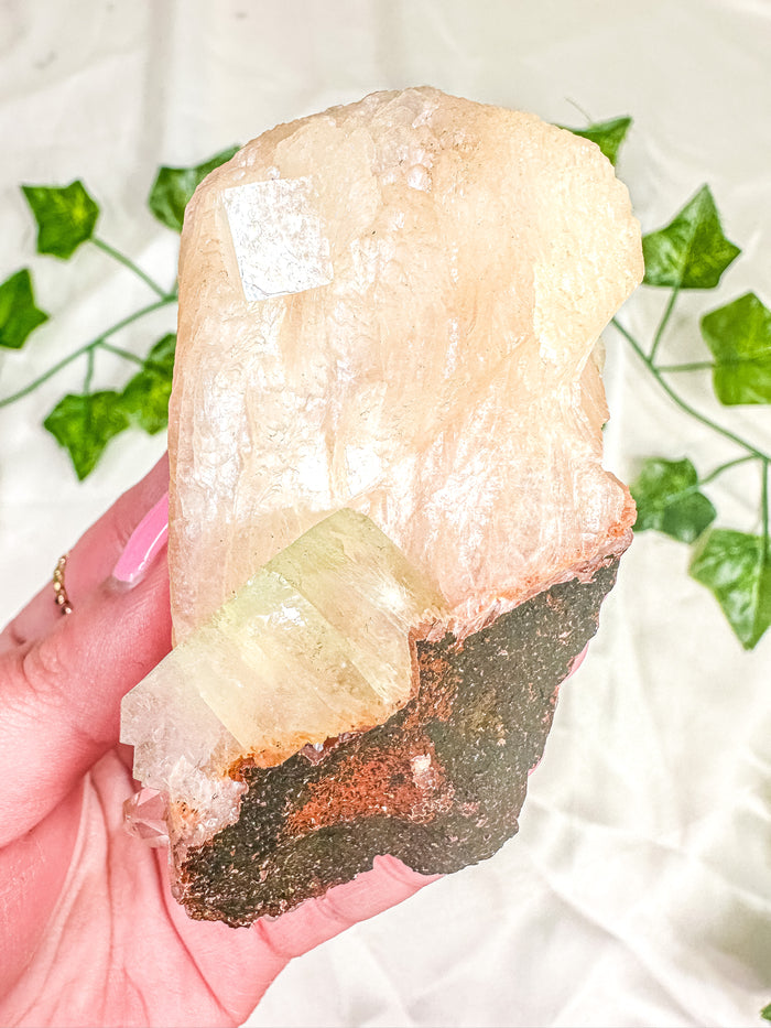 Peach Stilbite with Green Apophyllite Mineral Specimen #10