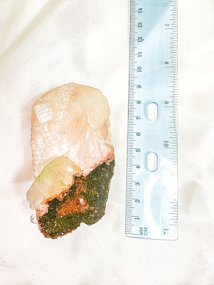 Peach Stilbite with Green Apophyllite Mineral Specimen #10