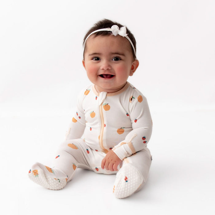 Peach bamboo zippered baby footie pajama