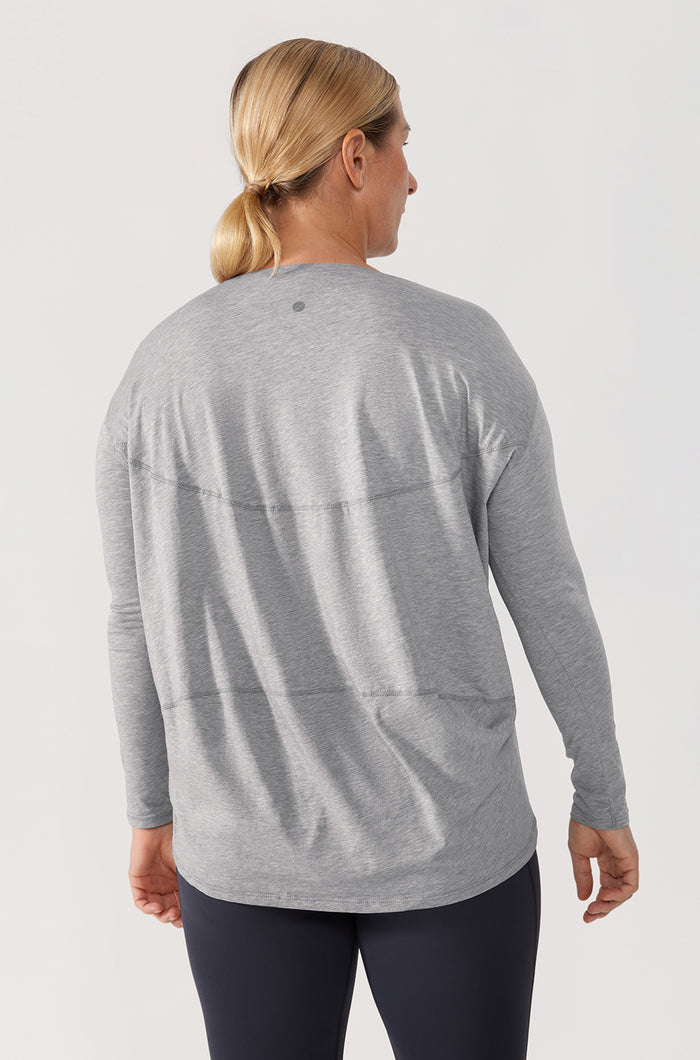 Women's Pima Cotton Boat Neck Long Sleeve Shirts Heathered Medium Grey