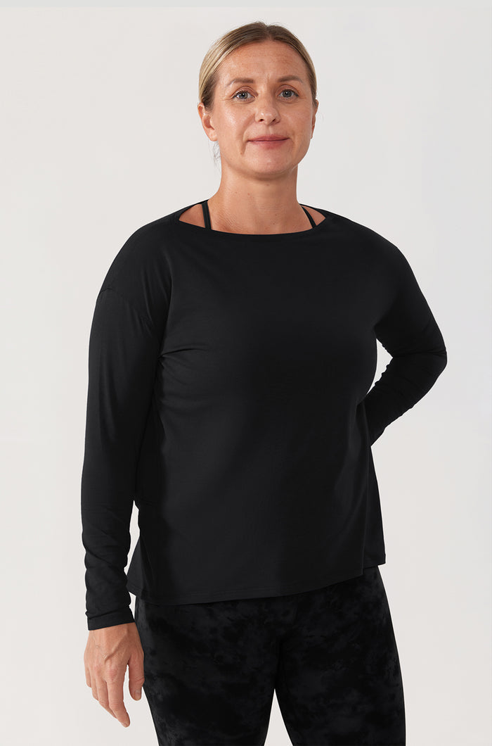 Women's Pima Cotton Boat Neck Long Sleeve Shirts Heathered Medium Grey