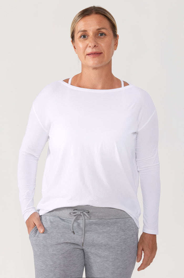 Women's Pima Cotton Boat Neck Long Sleeve Shirts Black