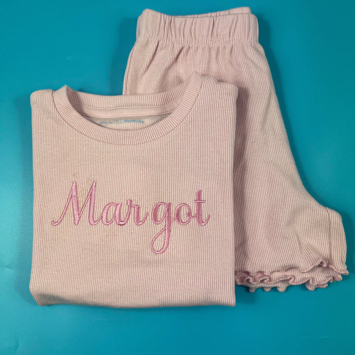 Pink ribbed Short set