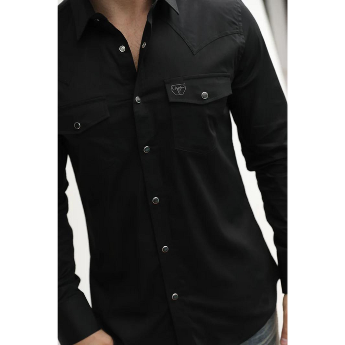 Platini Men's Western Snap Solid Black Dress Shirt