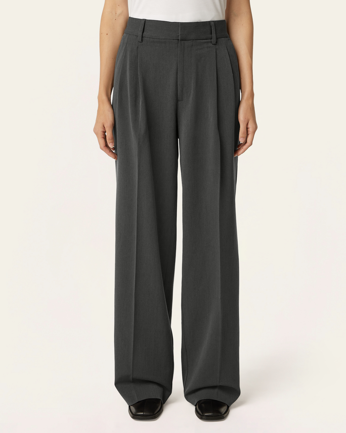 Pleated Signature Wide Pants - Dark Grey