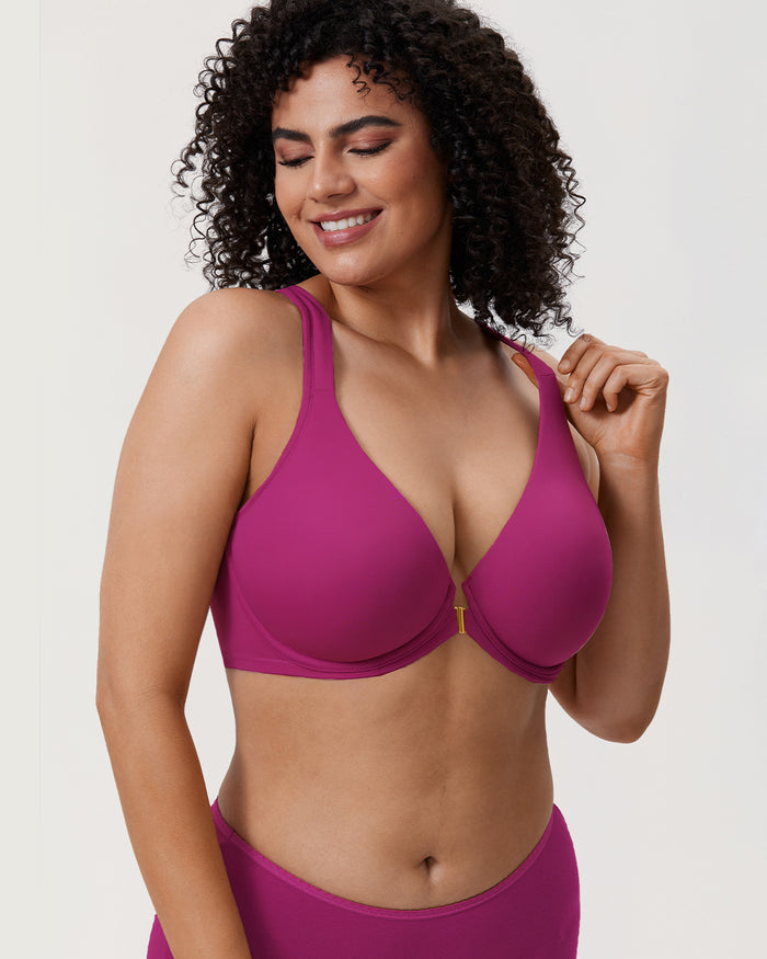 Women's Plunge Racerback Front Closure Bra Magenta Purple
