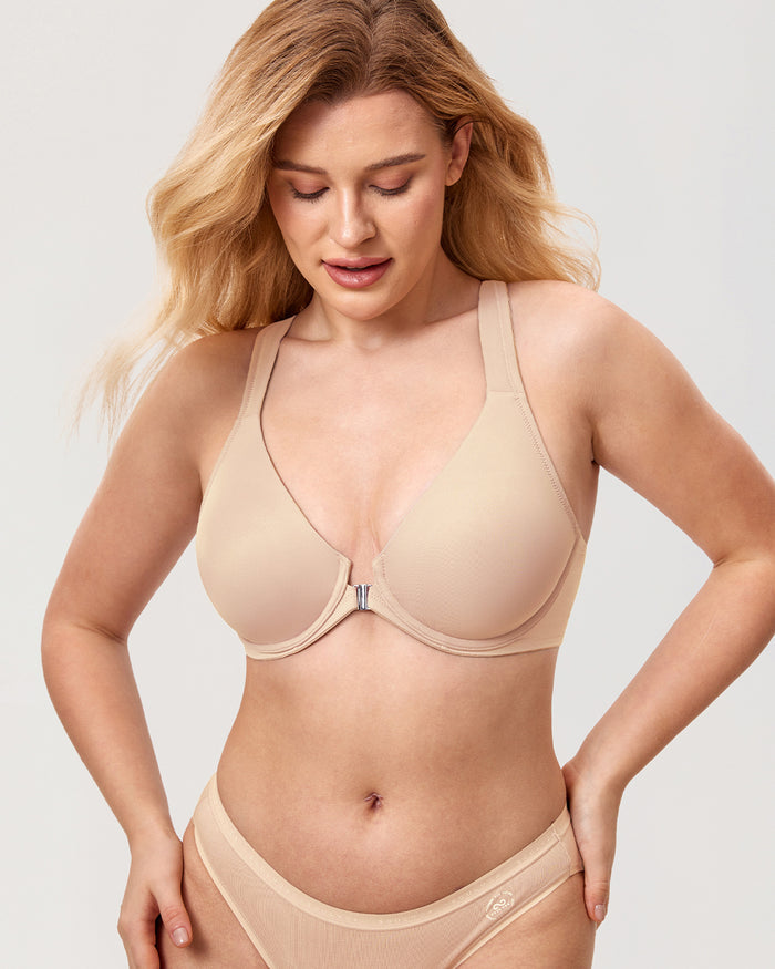 Women's Plunge Racerback Front Closure Bra Beige