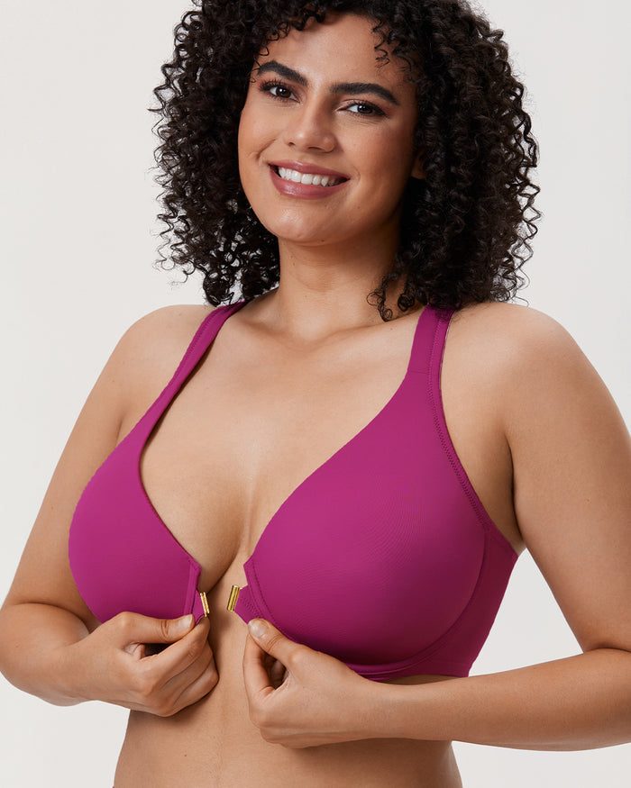 Women's Plunge Racerback Front Closure Bra Magenta Purple