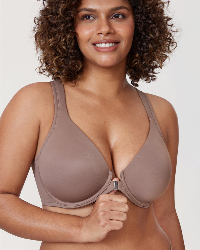 Women's Plunge Racerback Front Closure Bra Brown Purple