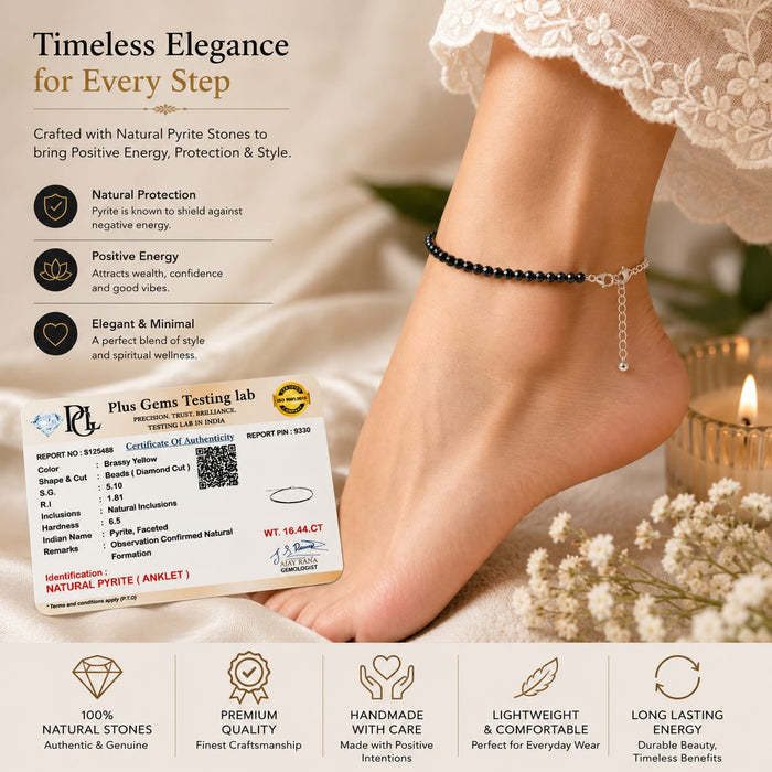Plus Gems Natural Pyrite Anklet for Women &amp; Girls