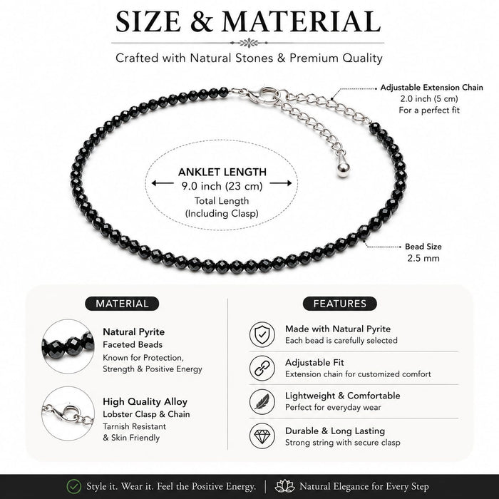 Plus Gems Natural Pyrite Anklet for Women &amp; Girls