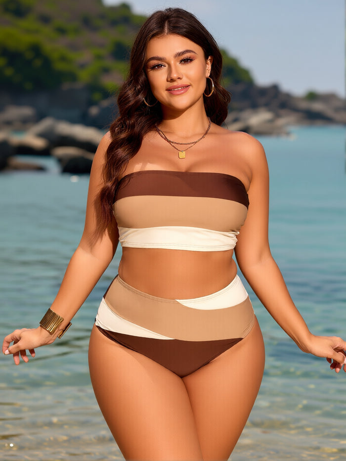 PLUS SIZE Bikini Strapless Swimsuit - Two Piece High Waisted Bathing Suits