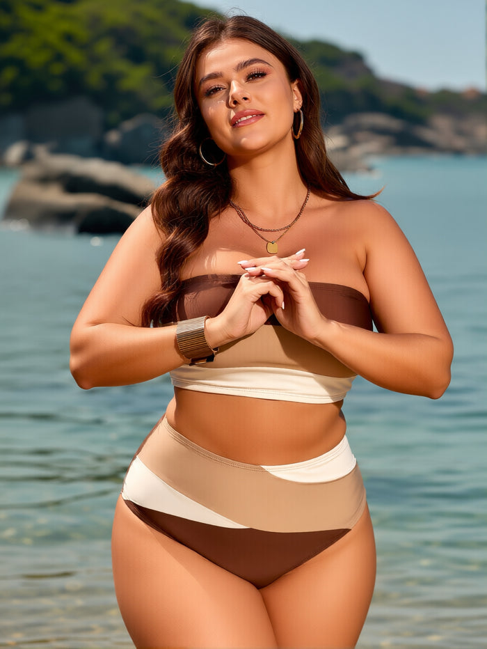 PLUS SIZE Bikini Strapless Swimsuit - Two Piece High Waisted Bathing Suits