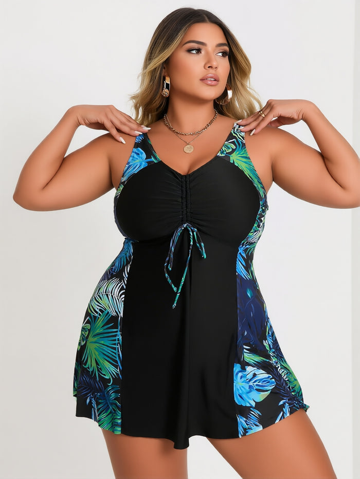 Plus Size Swimsuit for Women Tankini Bathing Suit Tummy Control Swim Dress Two Piece Swimsuits with Shorts