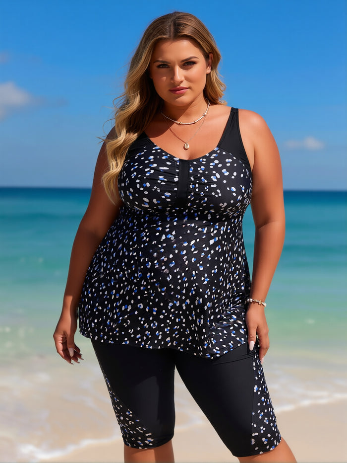 Plus Size Swimsuit for Women Two Piece Modest Tankini Full Coverage Tummy Control Bathing Suits with Shorts
