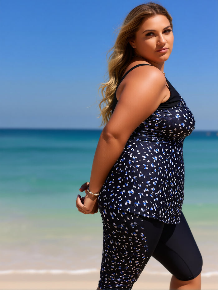 Plus Size Swimsuit for Women Two Piece Modest Tankini Full Coverage Tummy Control Bathing Suits with Shorts