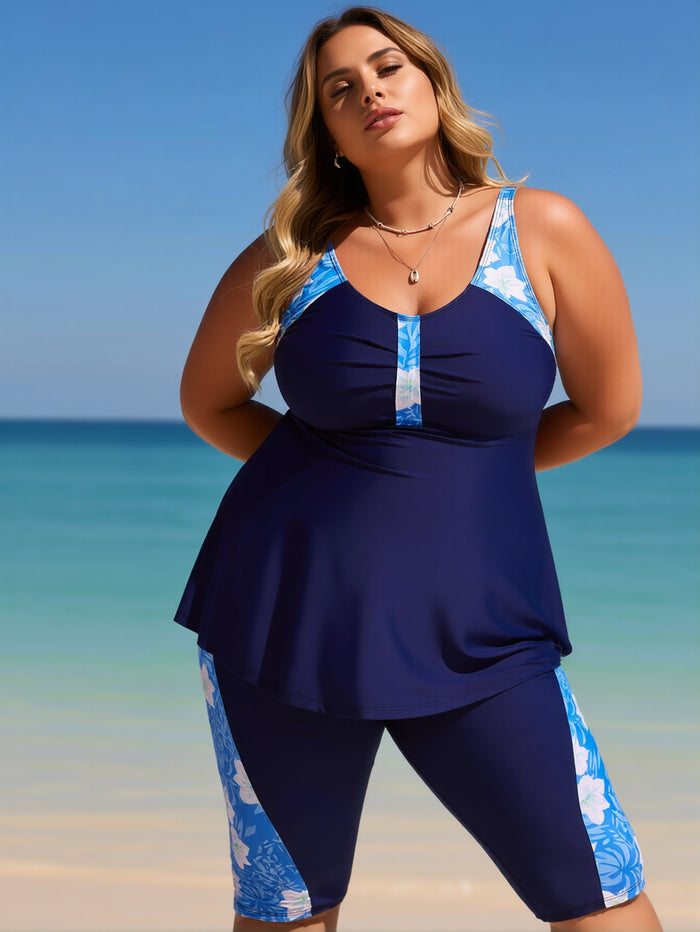 Plus Size Swimsuit for Women Two Piece Modest Tankini Full Coverage Tummy Control Bathing Suits with Shorts