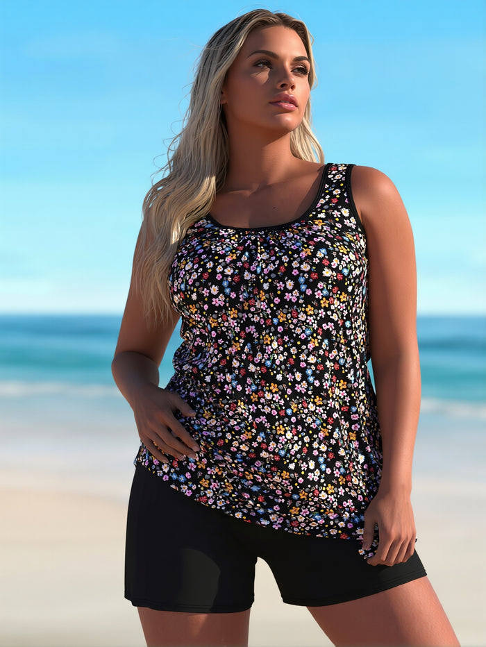 Plus Size Tankini Swimsuits - Women Two Piece Tankini Top with Shorts Flowy Swimsuit 2026 Bathing Suits