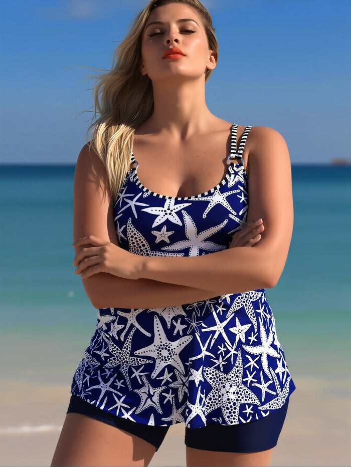 PLUS SIZE Tankini Swimsuits for Women, Two Piece Bathing Suits with Shorts, Modest Tank Top Swim Dress