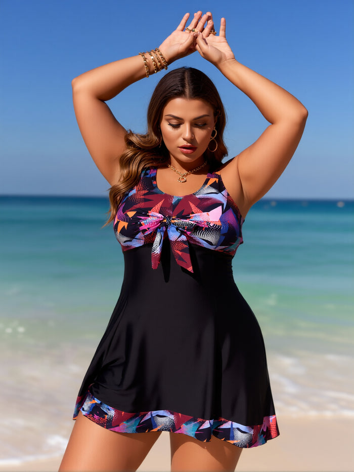 Plus Size Tummy Control Tankini Set Swimsuit Twist Front Swim Dress with Short Two Piece Bathing Suit