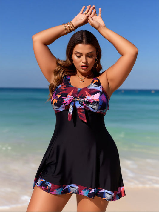 Plus Size Tummy Control Tankini Set Swimsuit Twist Front Swim Dress with Short Two Piece Bathing Suit