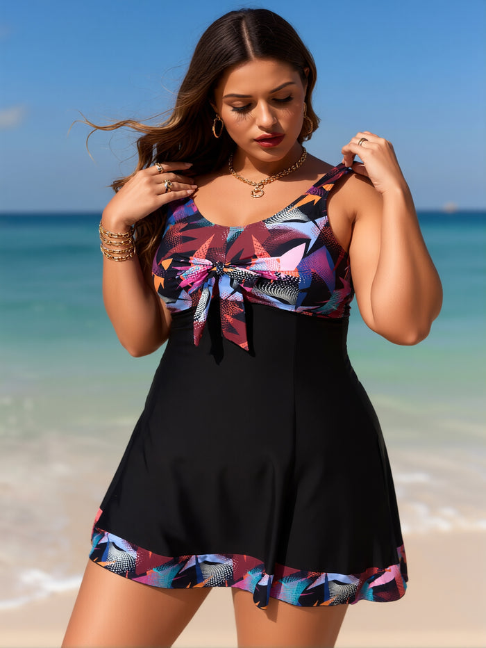 Plus Size Tummy Control Tankini Set Swimsuit Twist Front Swim Dress with Short Two Piece Bathing Suit