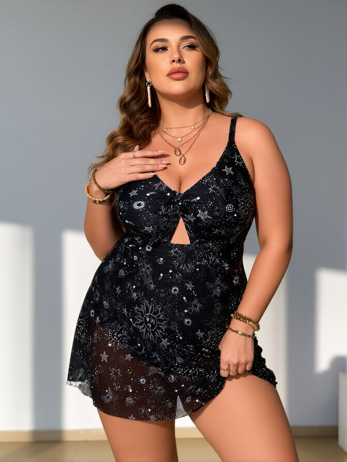 Plus size Two Piece Tankini Swimsuits for Women Tummy Control Cutout Bathing Sui Swim Dress with Bottom