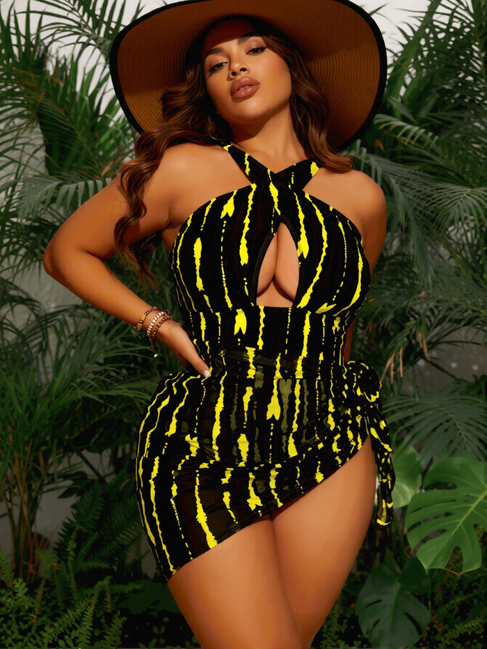 PLUS SIZE Women Twist Push Up one Piece Swimsuit Warp Tummy Control Bathing Suit Swimwear