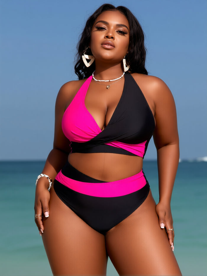 PLUS SIZE Women's Bikini Sets Twist Front Two Piece Swimsuit Halter Bathing Suit