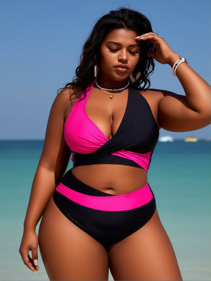 PLUS SIZE Women's Bikini Sets Twist Front Two Piece Swimsuit Halter Bathing Suit