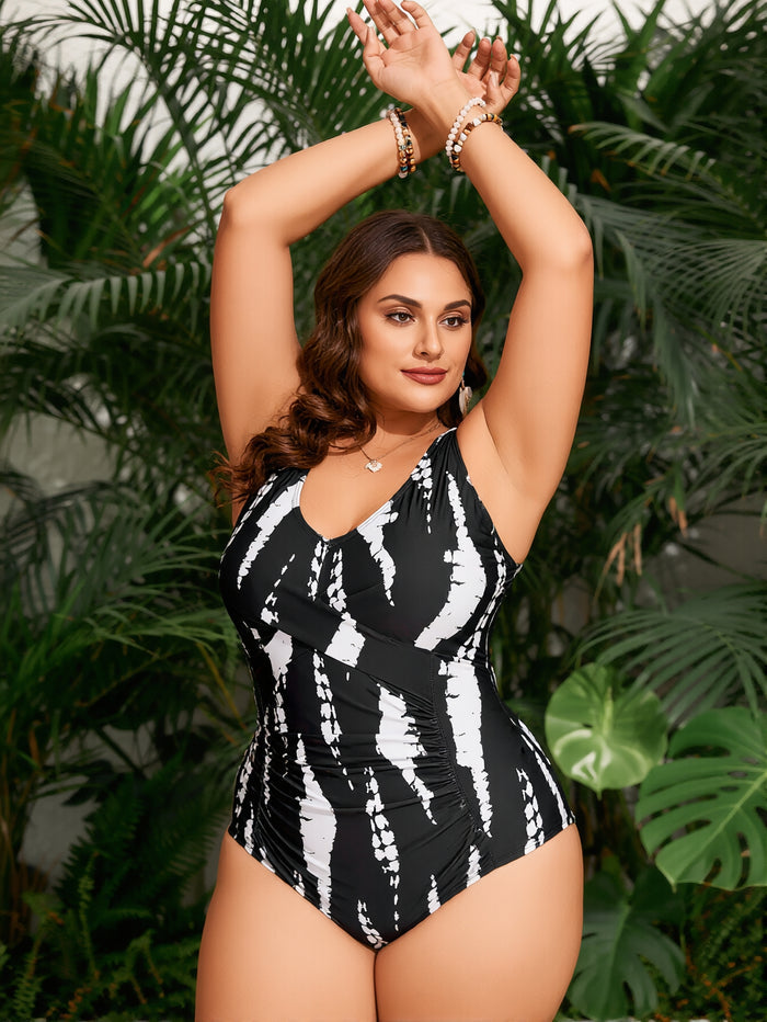 PLUS SIZE Women's One Piece Swimsuit Tummy Control V Neck Bathing Suits