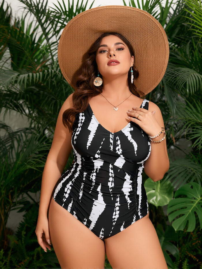 PLUS SIZE Women's One Piece Swimsuit Tummy Control V Neck Bathing Suits