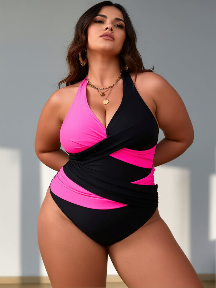 PLUS SIZE Women's One Piece Swimsuits Tummy Control Bathing Suit Cross Back V Neck Ruched Adjustable Straps Modest Swimwear