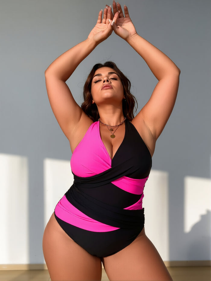 PLUS SIZE Women's One Piece Swimsuits Tummy Control Bathing Suit Cross Back V Neck Ruched Adjustable Straps Modest Swimwear