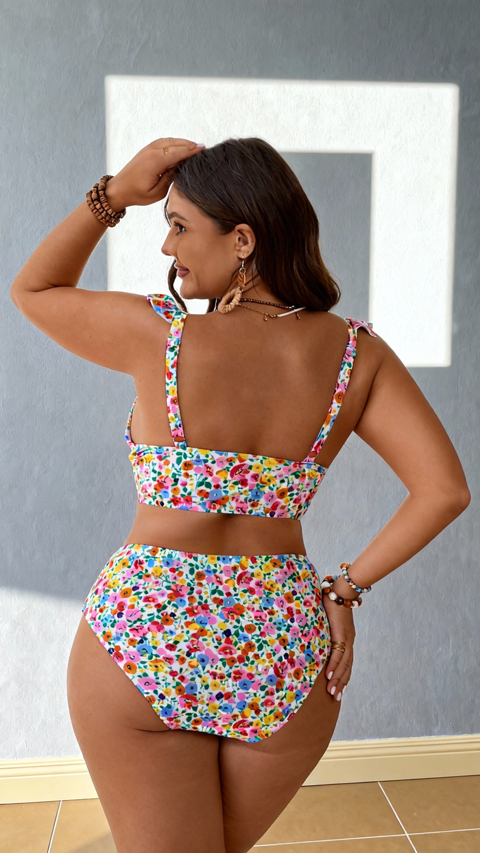 PLUS SIZE  Women's Push Up V Neck Bikini Sets Criss Cross Back Two Piece Bathing Suit