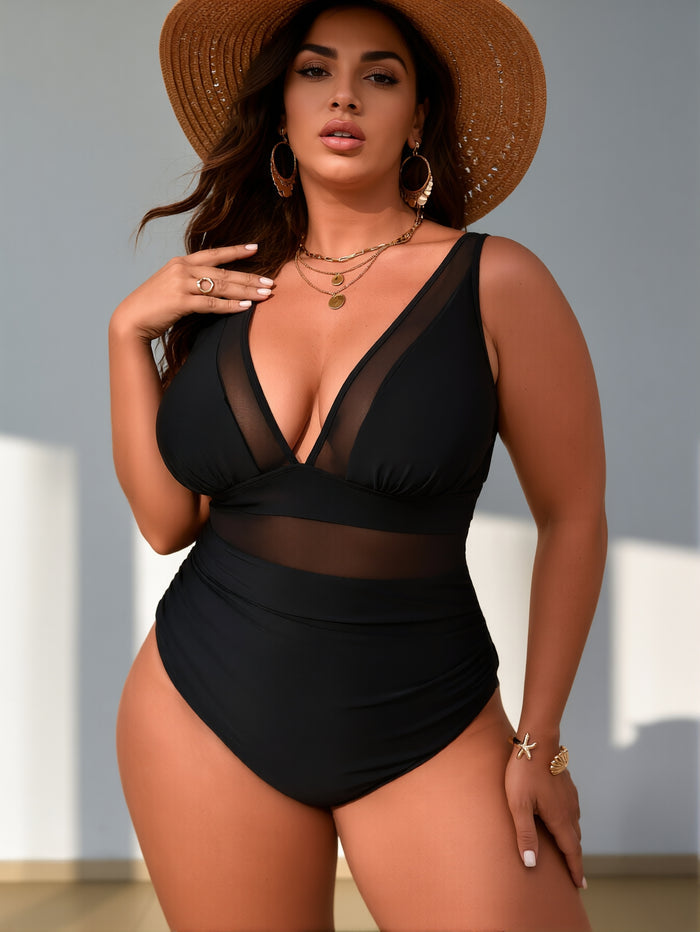 PLUS SIZE Womens Sexy V Neck One Piece Bathing Suit Cross Back Swimsuit High Waist Monokini