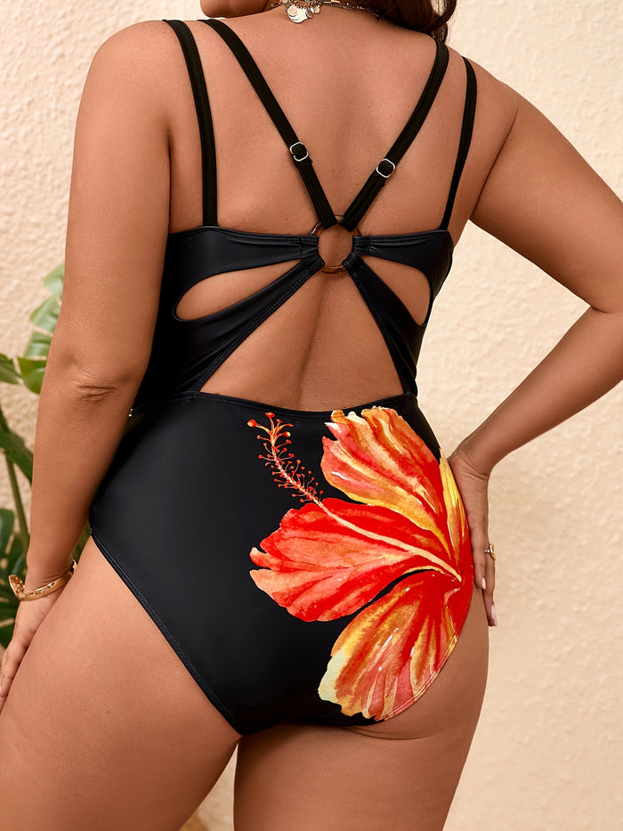 PLUS SIZE Womens Swimsuit Sexy Deep V Neck One Piece Bathing Suit Tummy Control Ruched Swim Suit with Adjustable Straps