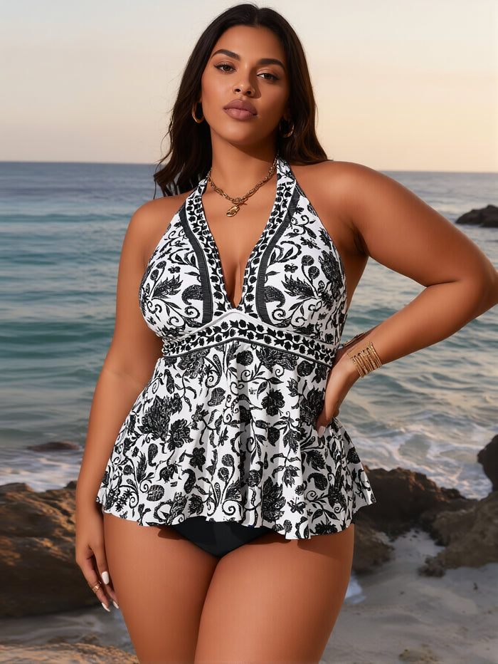 PLUS SIZE Women's Tankini Bathing Suits Two-Piece Tummy Control Swim Dress High Waist Swimsuits with Boyshorts